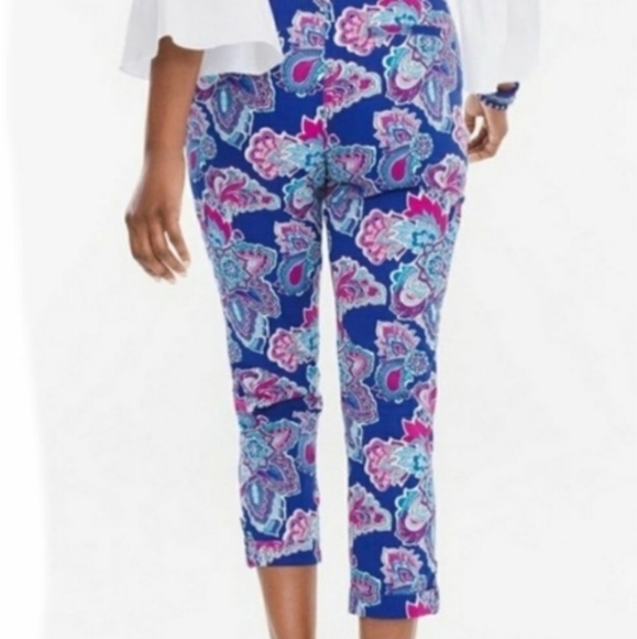Chicos Luxe Floral Paisley Print Utility Cropped Pants Sz 1 US 8 Medium Stretchy - Picture 2 of 16